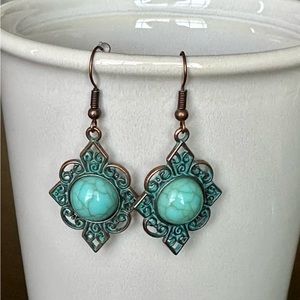 Turquoise Engraved Metal Bohemian Earrings Drop Style Boho